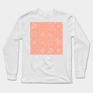Mexican Peach Color Talavera Tile Pattern by Akbaly Long Sleeve T-Shirt